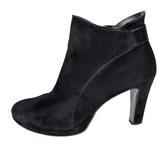 Paul Green Ankle Boots Black Velvet Suede High Heel Booties - Picture 1 of 13